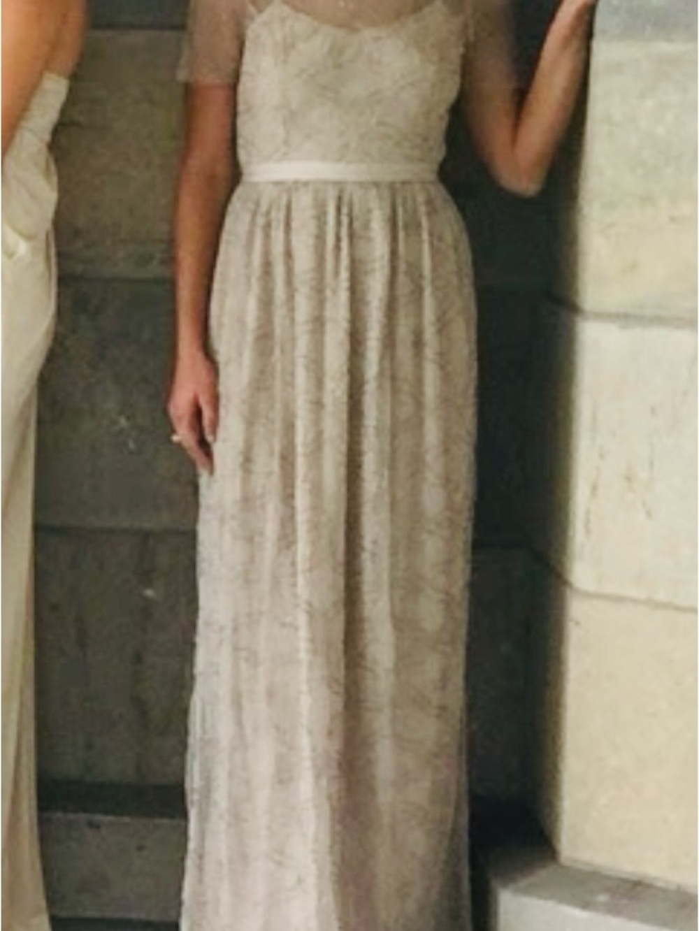 Needle & Thread Cream Lace Maxi Dress with Sheer Sleeves